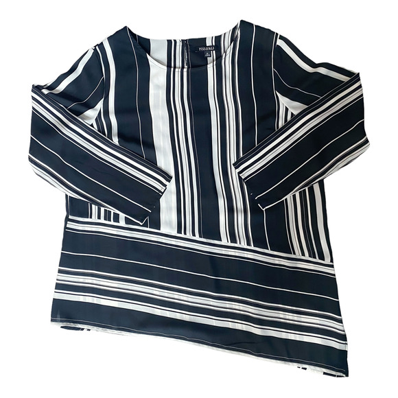 🛍️ Roz & Ali Black White Striped Blouse Womens Size XL - Picture 1 of 8